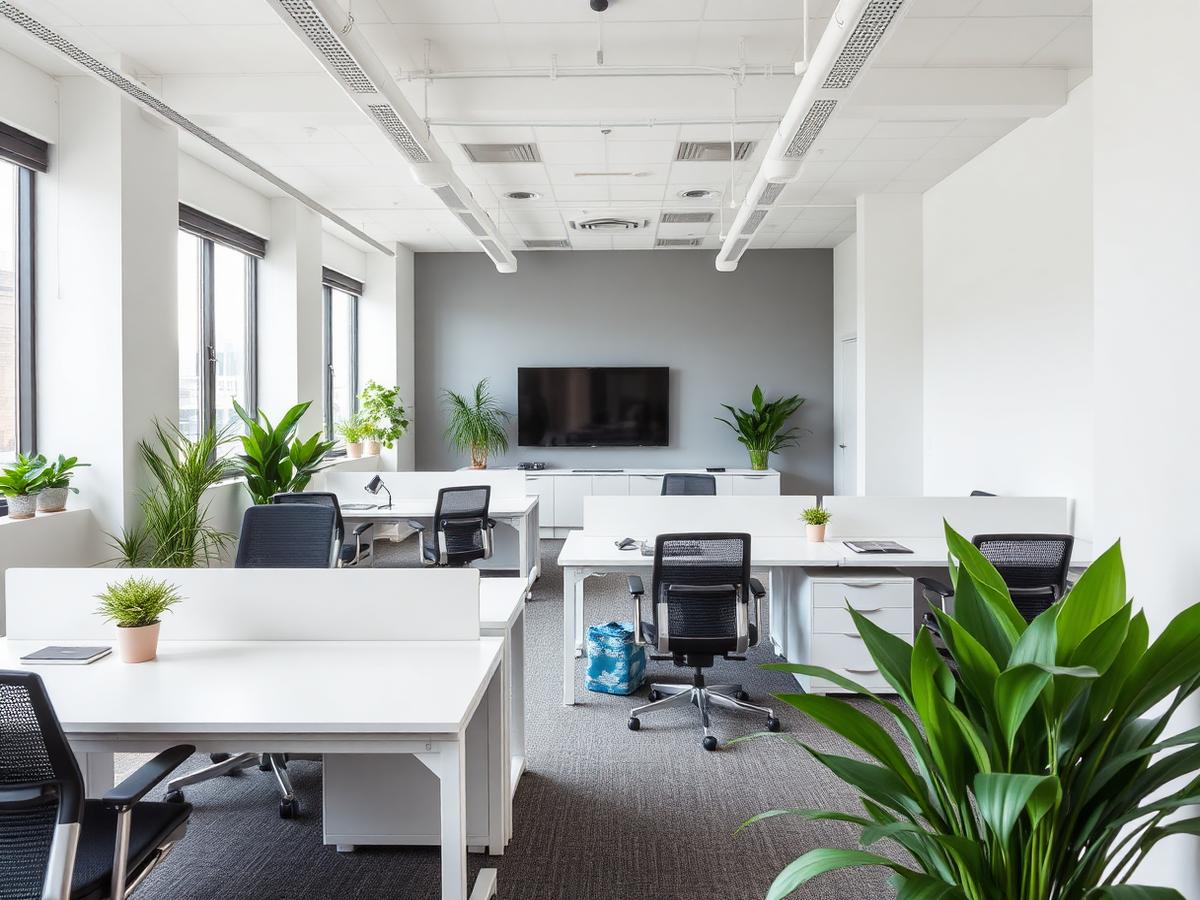 Bureaux professionnels fraîchement repeints en gris et blanc à Aubessagne