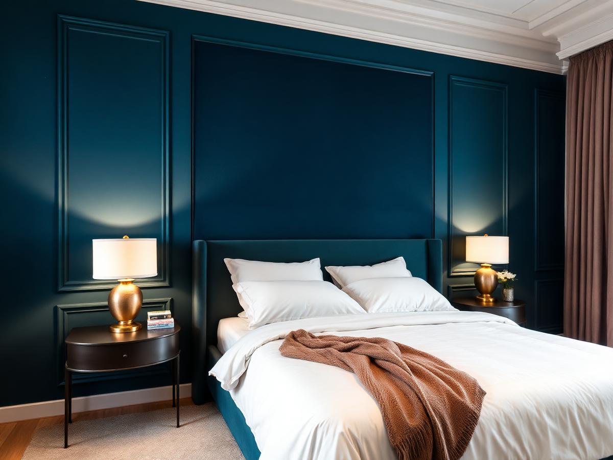 Mur d'accent bleu pétrole après rénovation d'une chambre à Aubessagne
