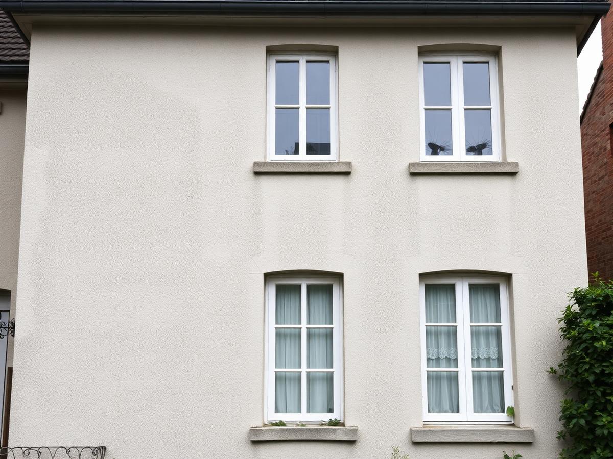 Façade de maison encrassée et fissurée avant ravalement à Aubessagne