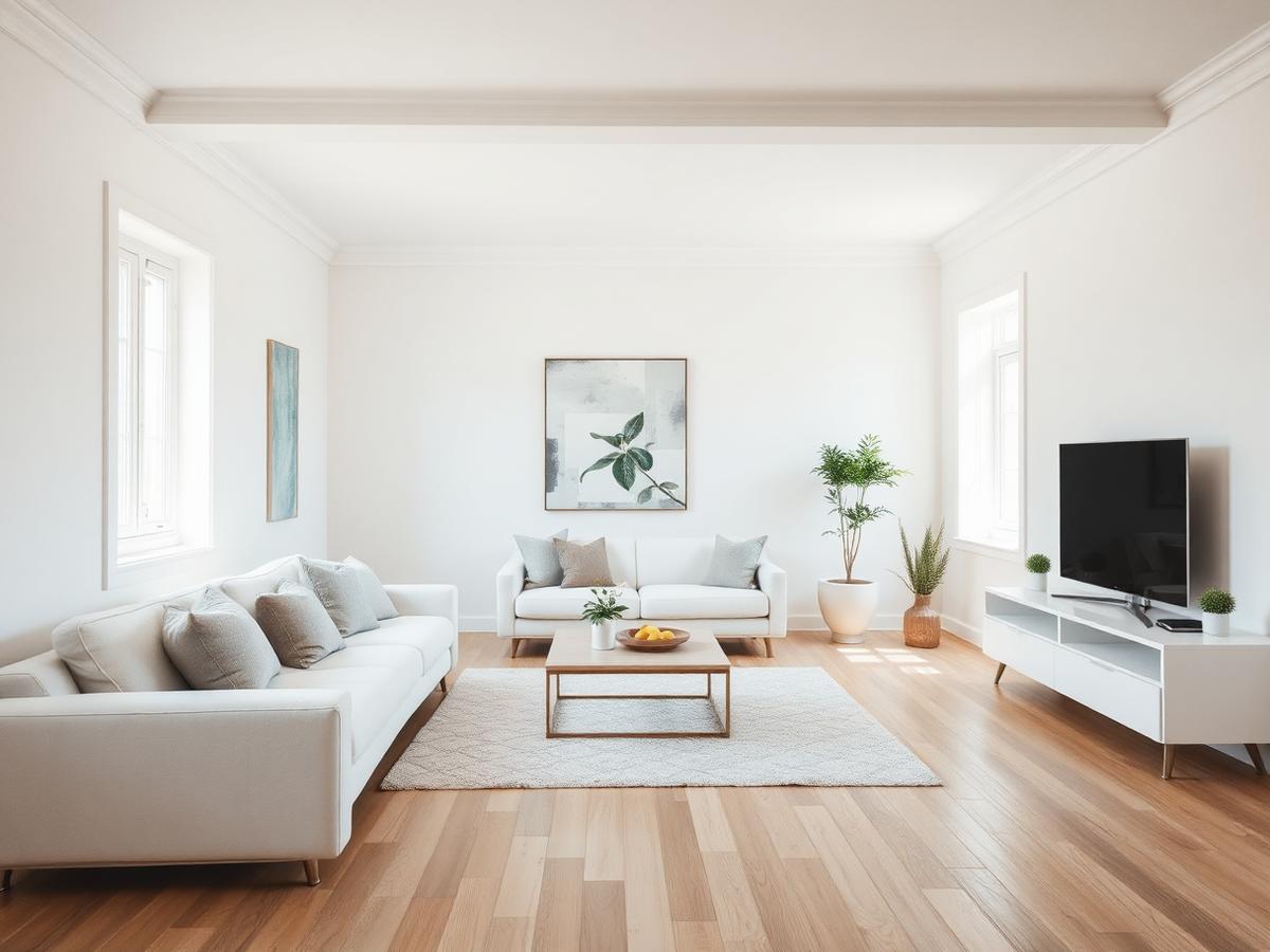 Salon rénové aux murs blancs parfaitement peints à Aubessagne